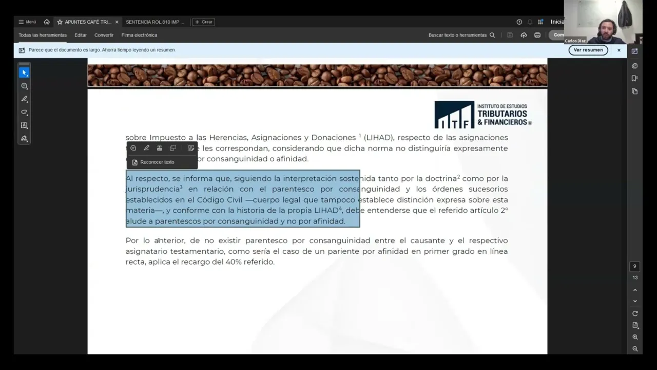 Profesor Carlos Díaz analiza oficio 960 del SII | Sucesión de Colaterales por Afinidad.